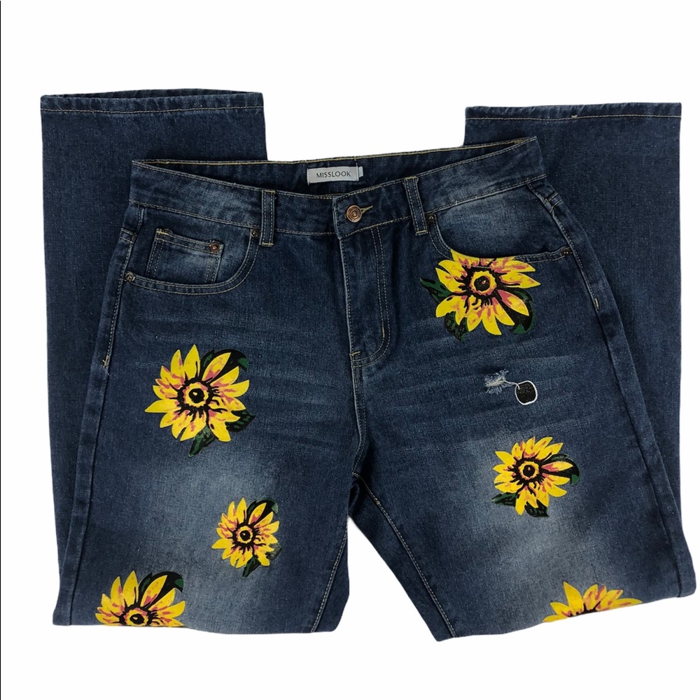 Miss Look Distressed Daisy Jeans Women Size Large